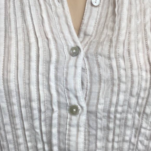 Artisan NY 100% Linen tunic top size small Long sleeve pintuck striped tan white - Picture 6 of 9